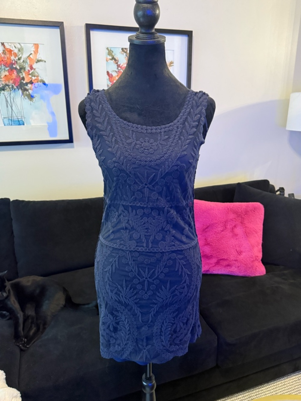 Express Navy Embroidered Sleeveless Mini Dress